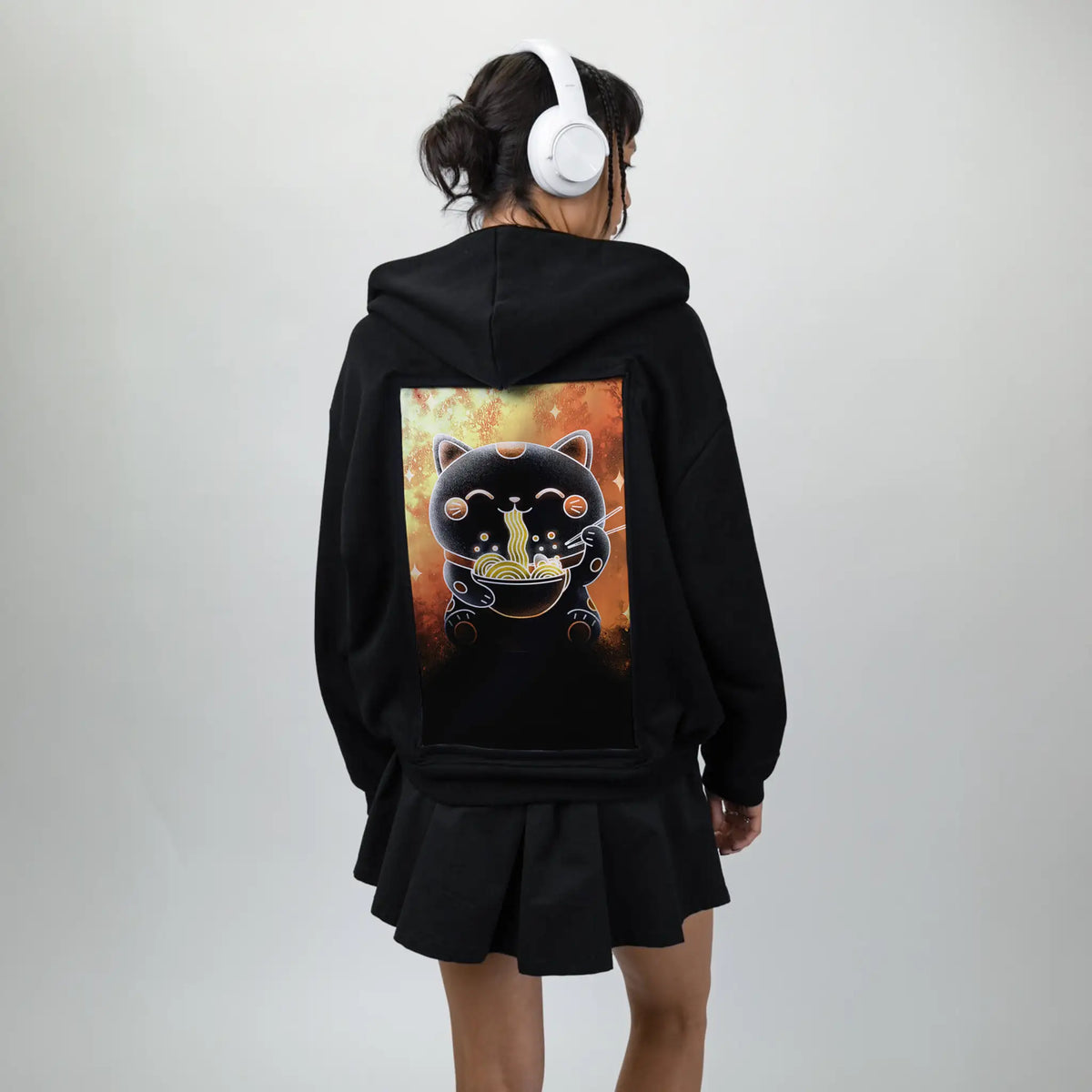 souloftheluckyramencat patch on female essential zip hoodie in after hours