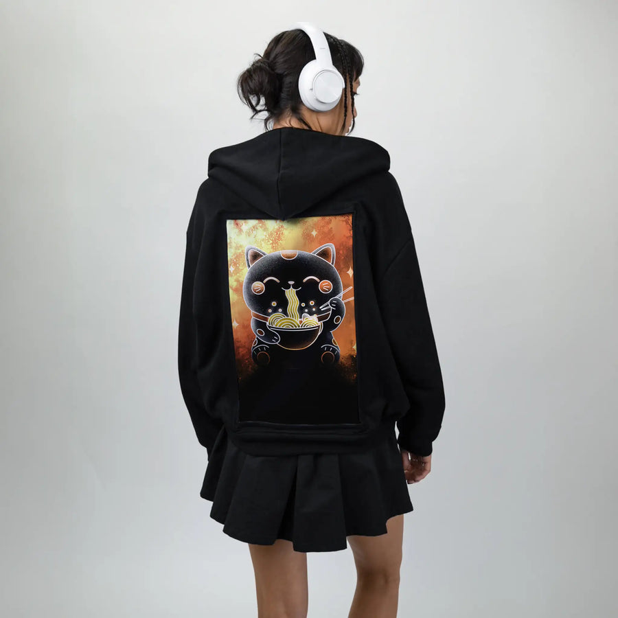 souloftheluckyramencat patch on female essential zip hoodie in after hours