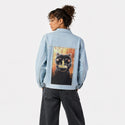 souloftheluckyramencat patch on female og denim jacket in oceanside