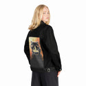 souloftheluckyramencat patch on female og denim jacket in raven