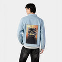 souloftheluckyramencat patch on male og denim jacket in oceanside