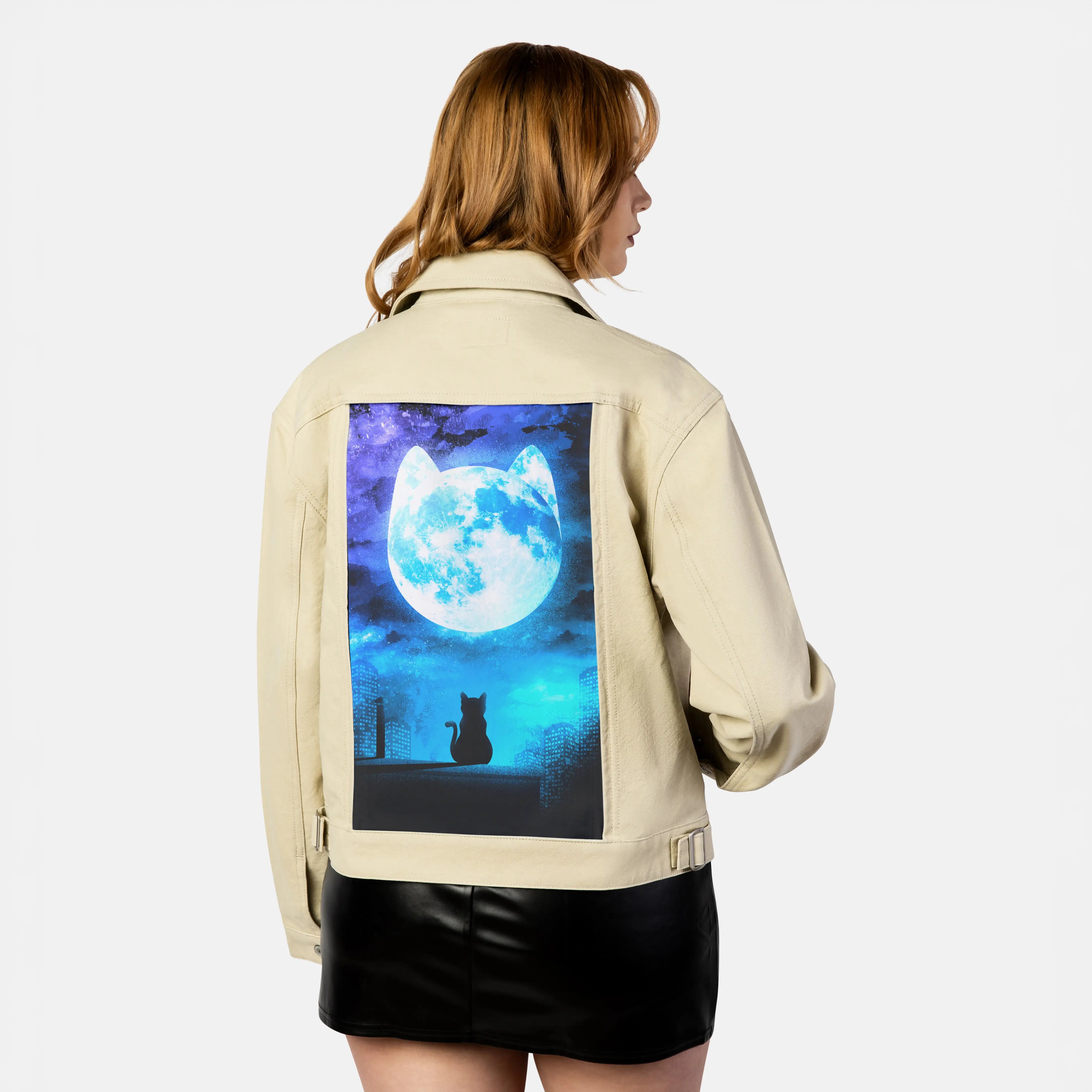 soulofthemooncat patch on female atelier canvas jacket in tan