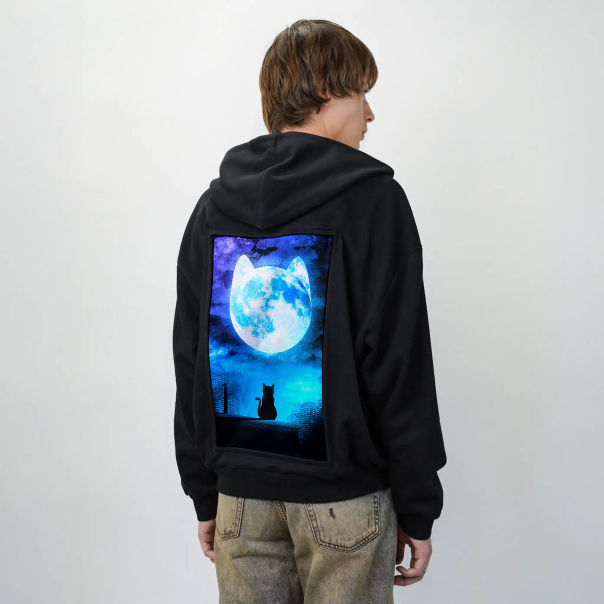 soulofthemooncat patch on male essential zip hoodie in after hours