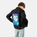 soulofthemooncat patch on male og denim jacket in raven