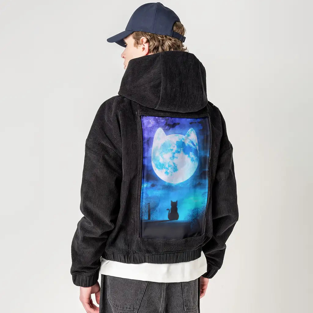 soulofthemooncat patch on male retro cord hoodie in onyx