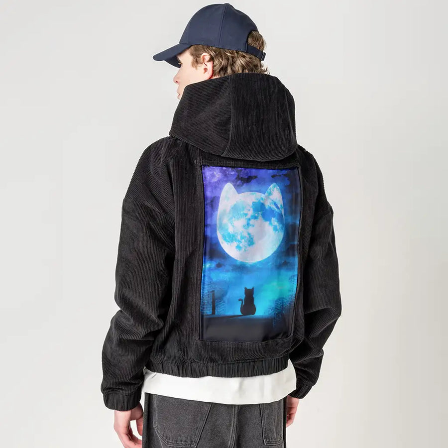 soulofthemooncat patch on male retro cord hoodie in onyx