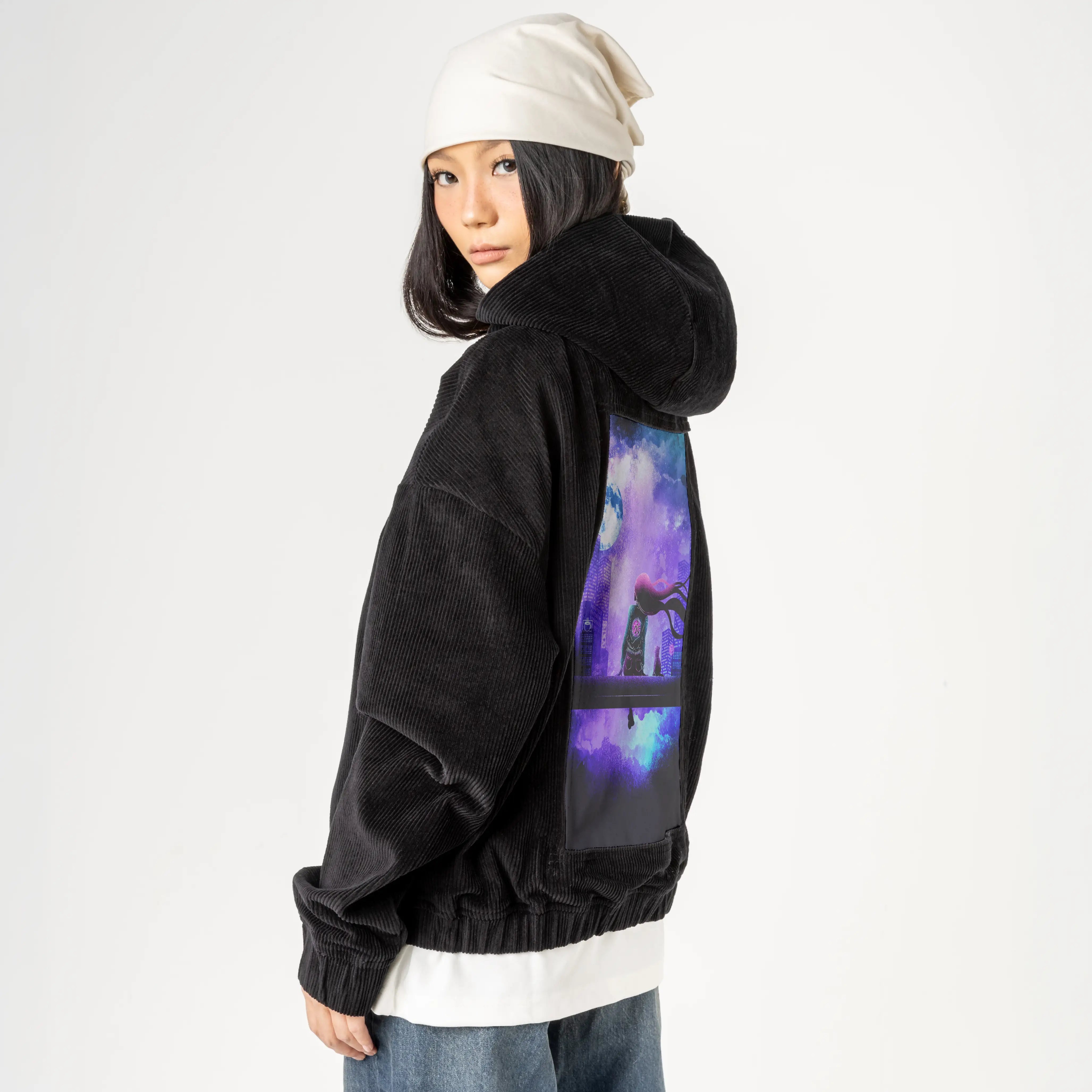 souloftheneogirl patch on female retro cord hoodie in onyx