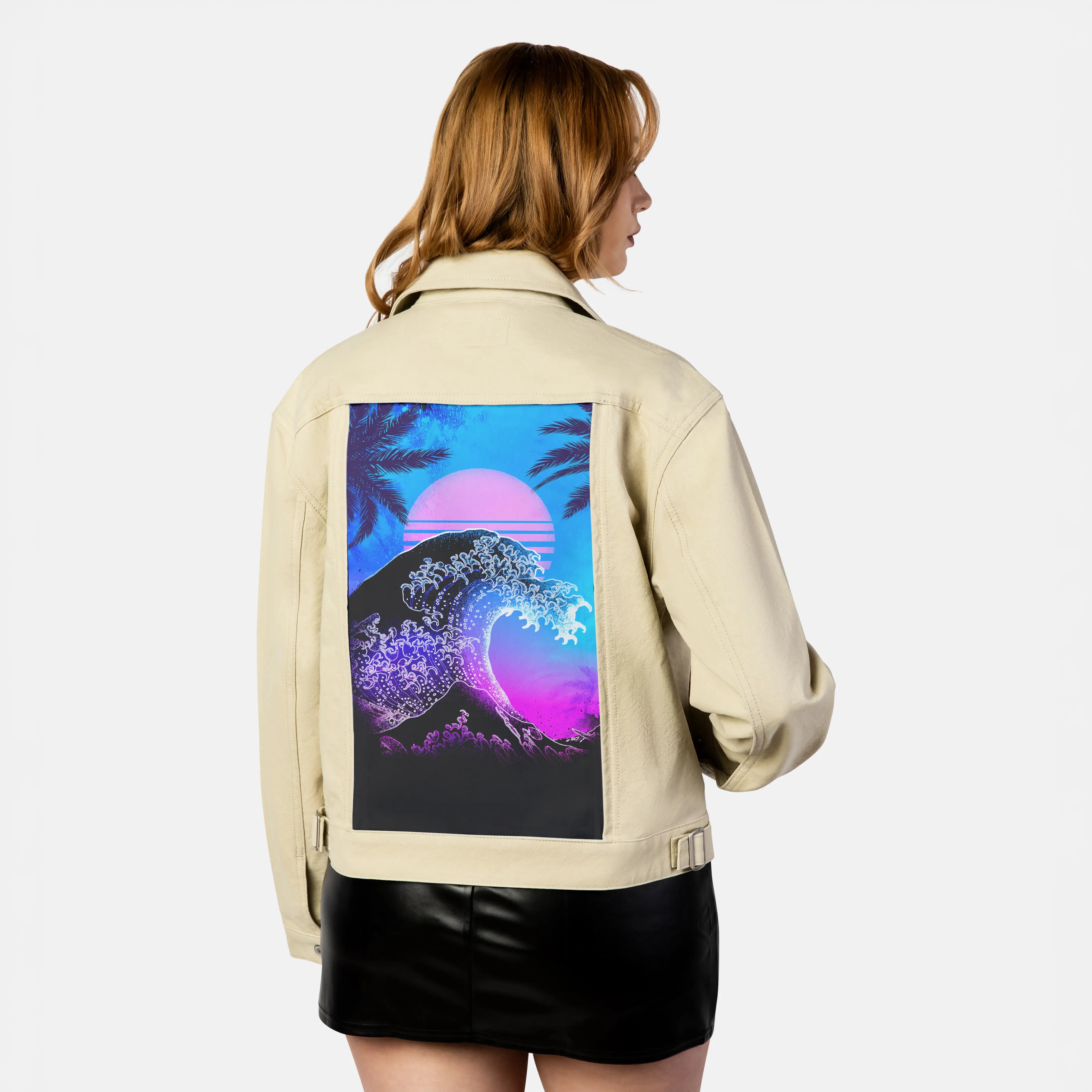 souloftheretrowave patch on female atelier canvas jacket in tan