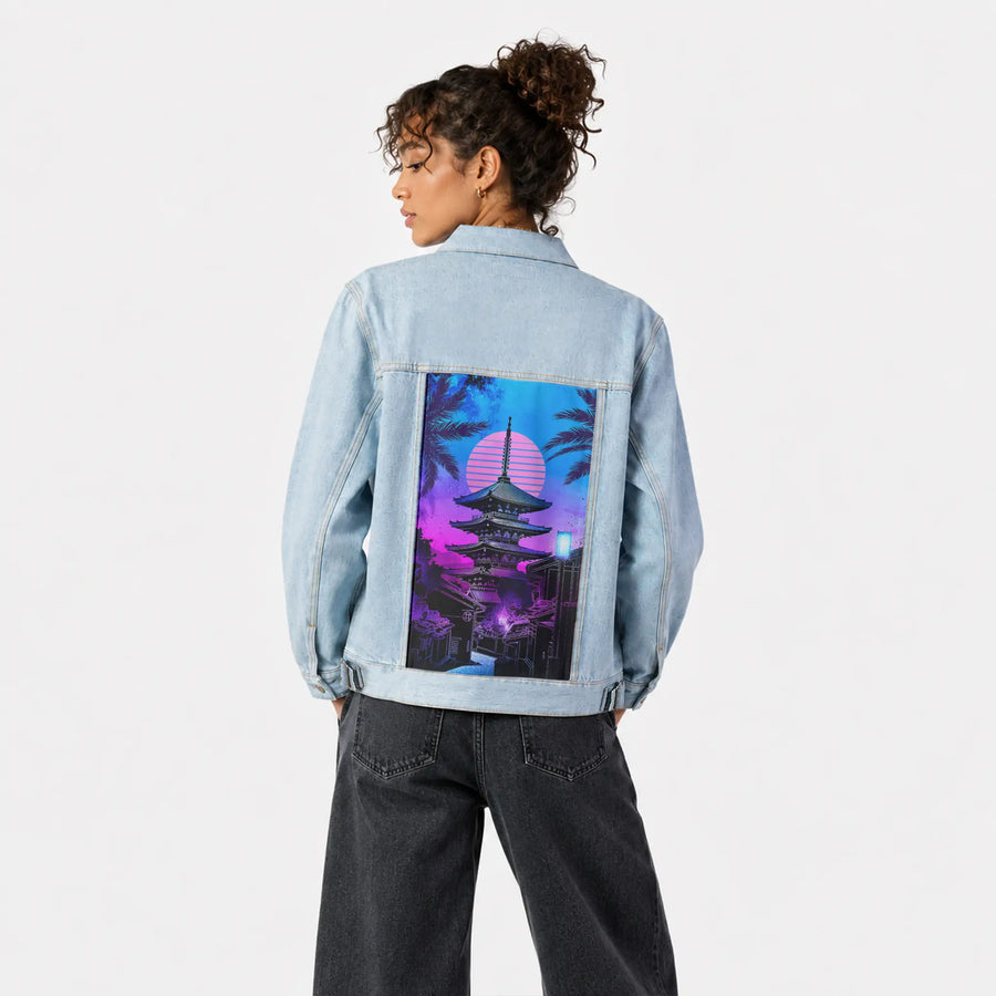 souloftheretroyasakapagoda patch on female og denim jacket in oceanside