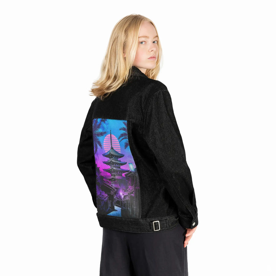 souloftheretroyasakapagoda patch on female og denim jacket in raven