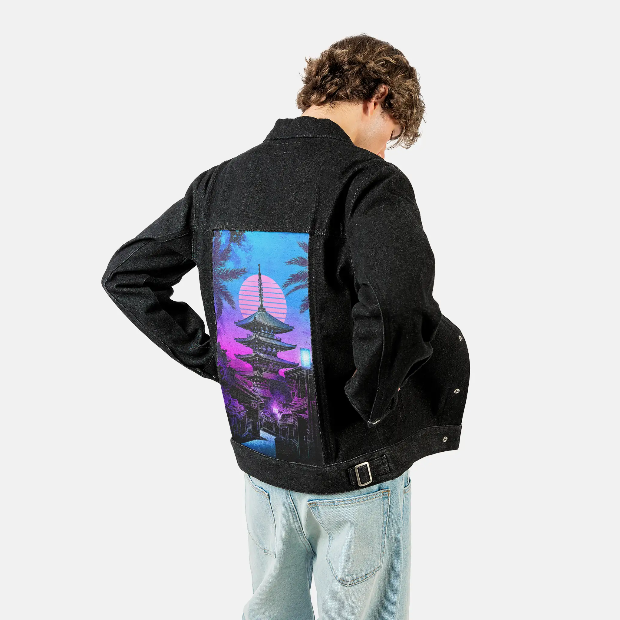 souloftheretroyasakapagoda patch on male og denim jacket in raven