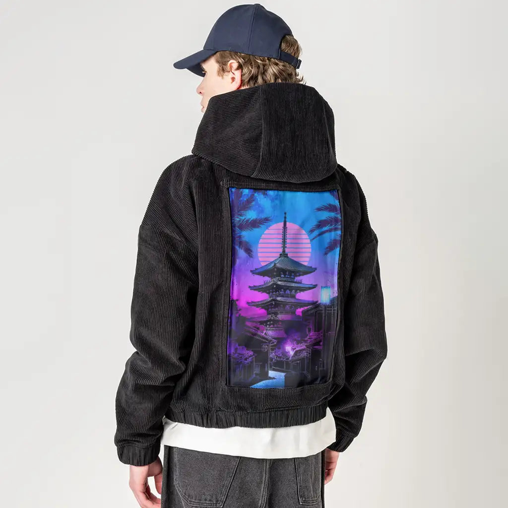 souloftheretroyasakapagoda patch on male retro cord hoodie in onyx