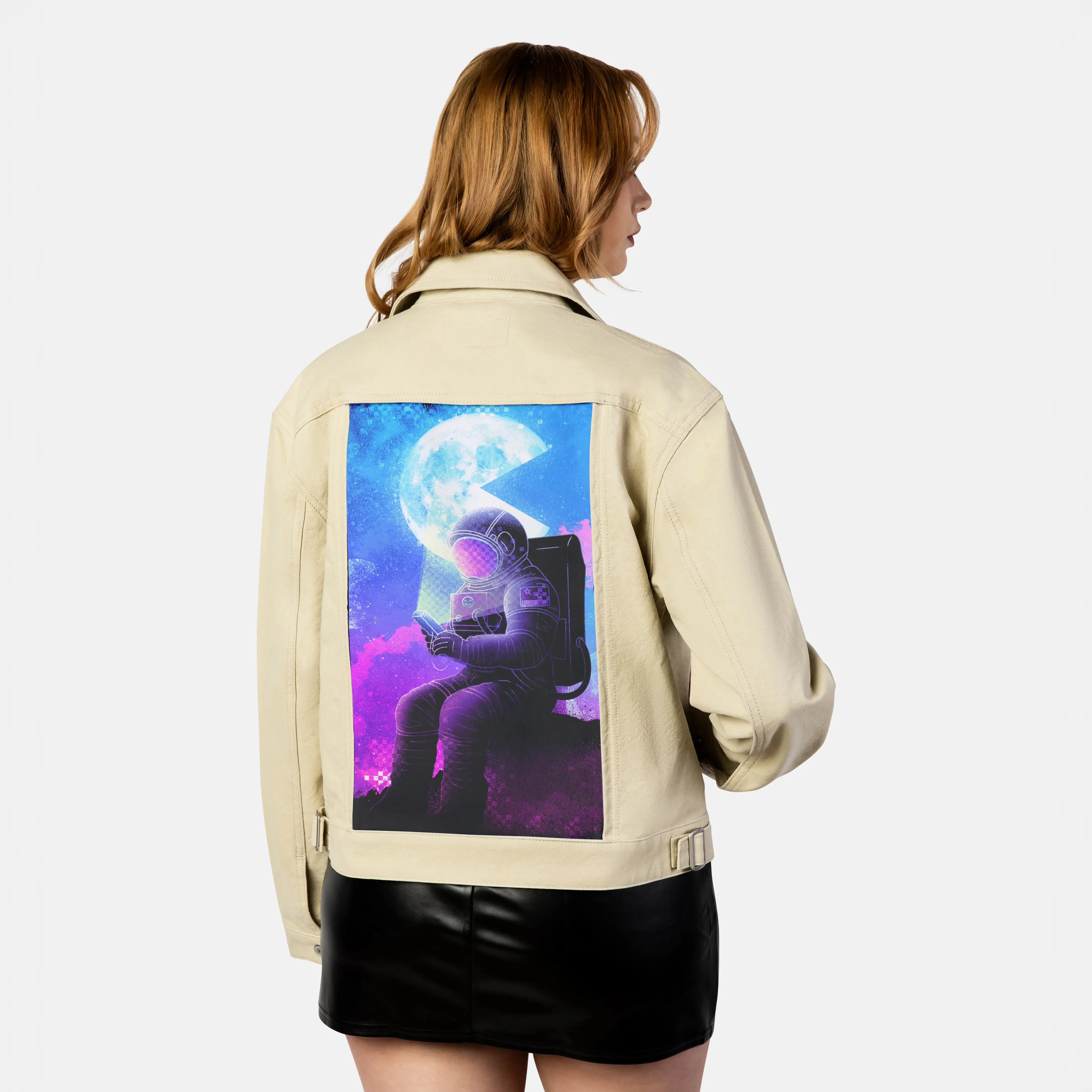 soulofthespacegamer patch on female atelier canvas jacket in tan