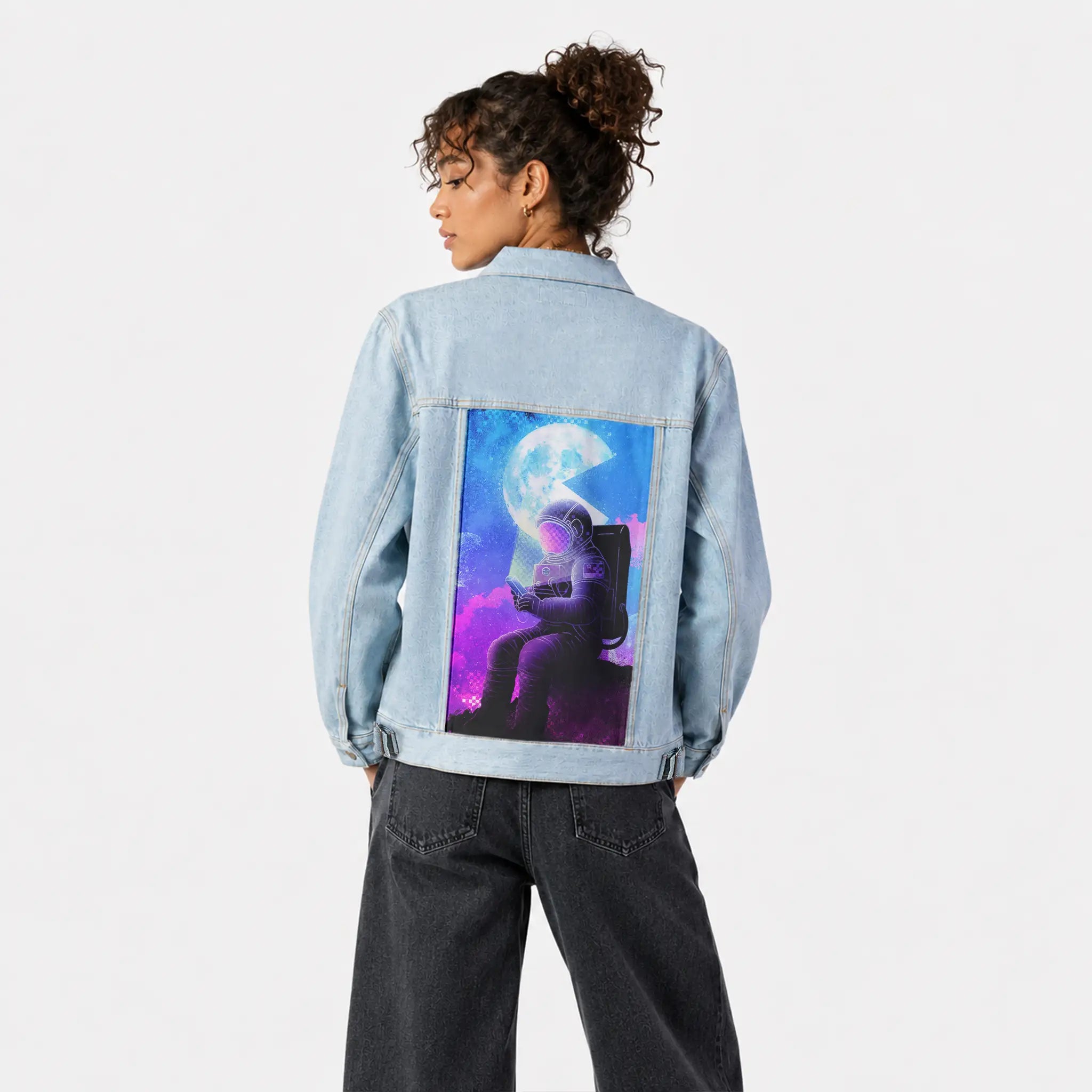 soulofthespacegamer patch on female og denim jacket in oceanside