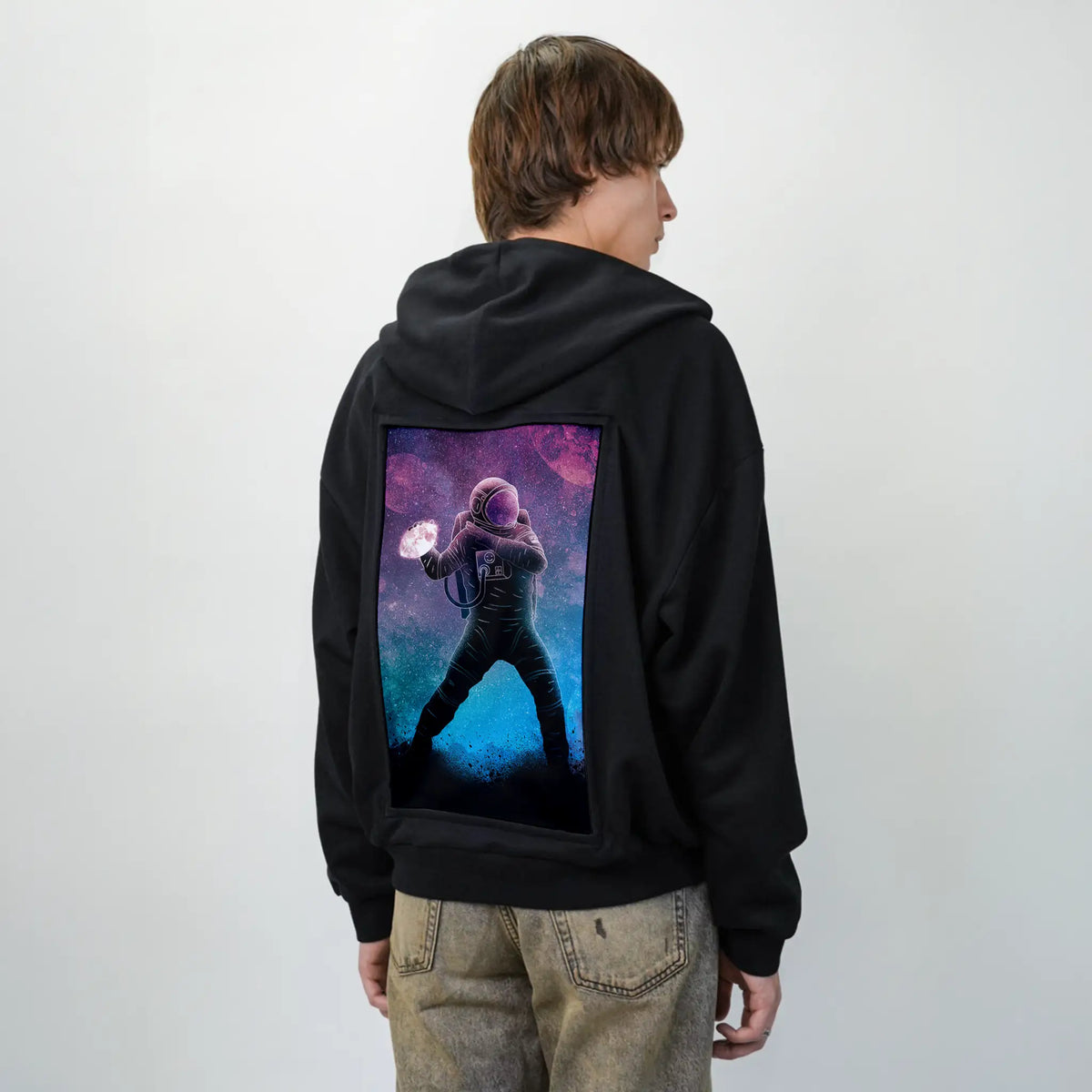 soulofthespacequarterback patch on male essential zip hoodie in after hours
