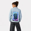 soulofthetimemachine patch on female og denim jacket in oceanside