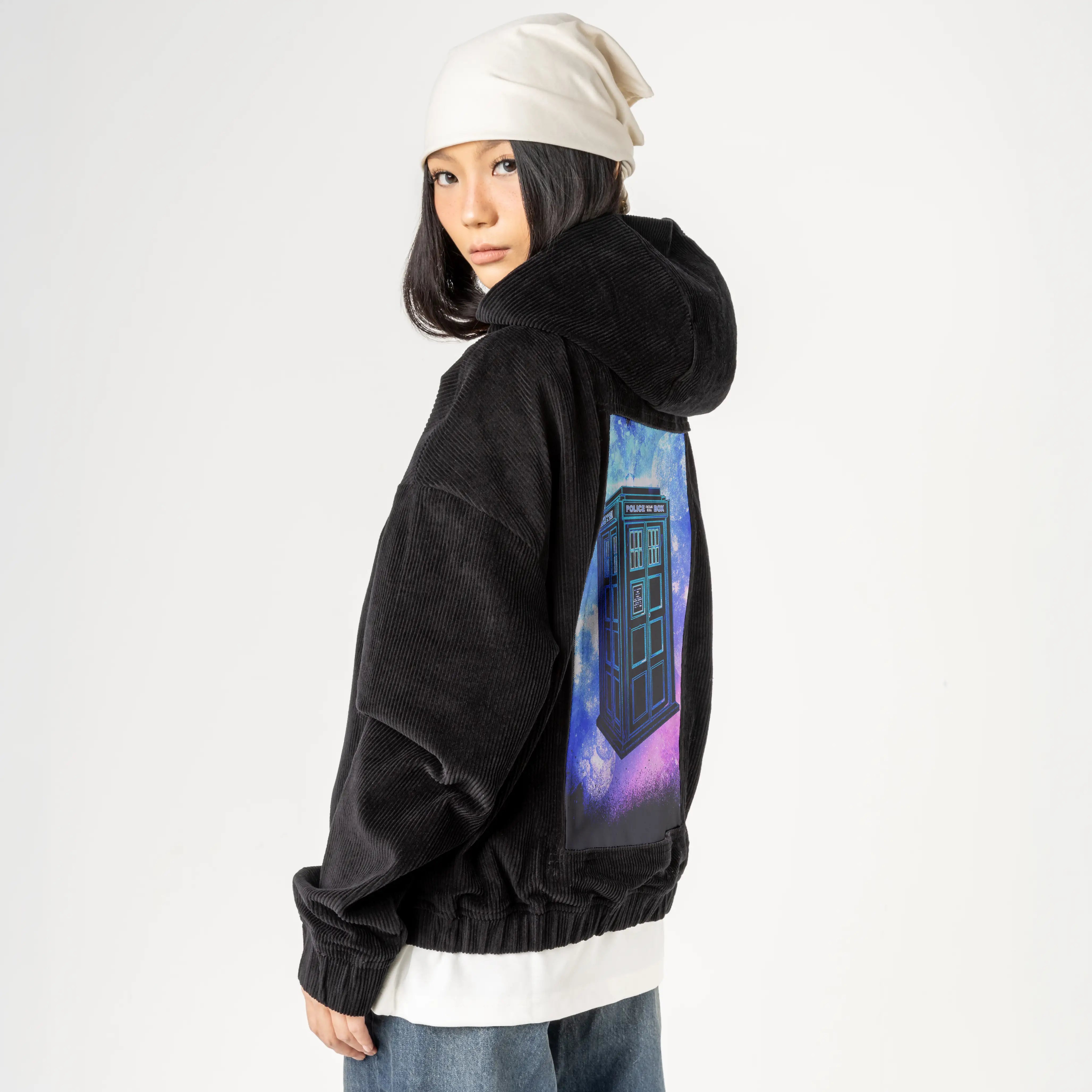 soulofthetimemachine patch on female retro cord hoodie in onyx