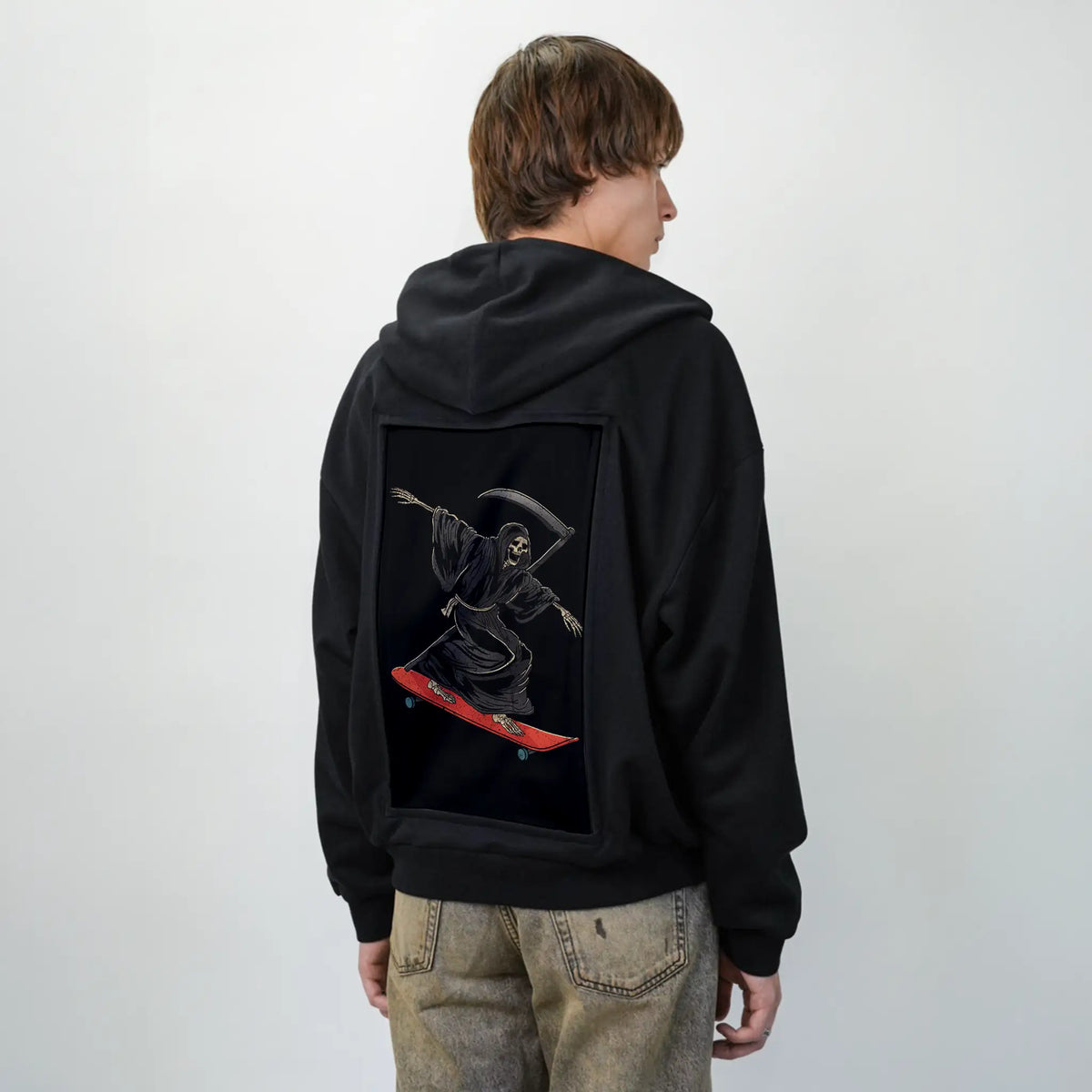 soulskate patch on male essential zip hoodie in after hours