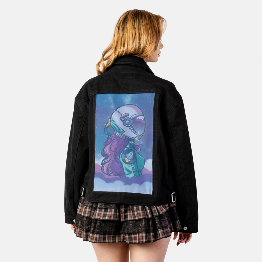 spacecase patch on female atelier canvas jacket in nightfall
