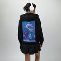 spacecase patch on female essential zip hoodie in after hours
