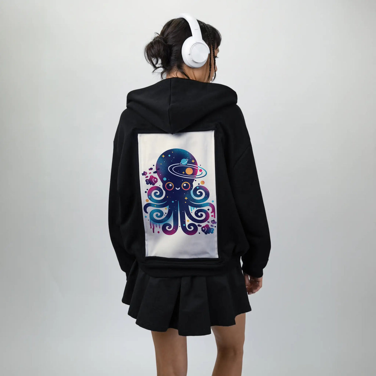spaceoctopus patch on female essential zip hoodie in after hours
