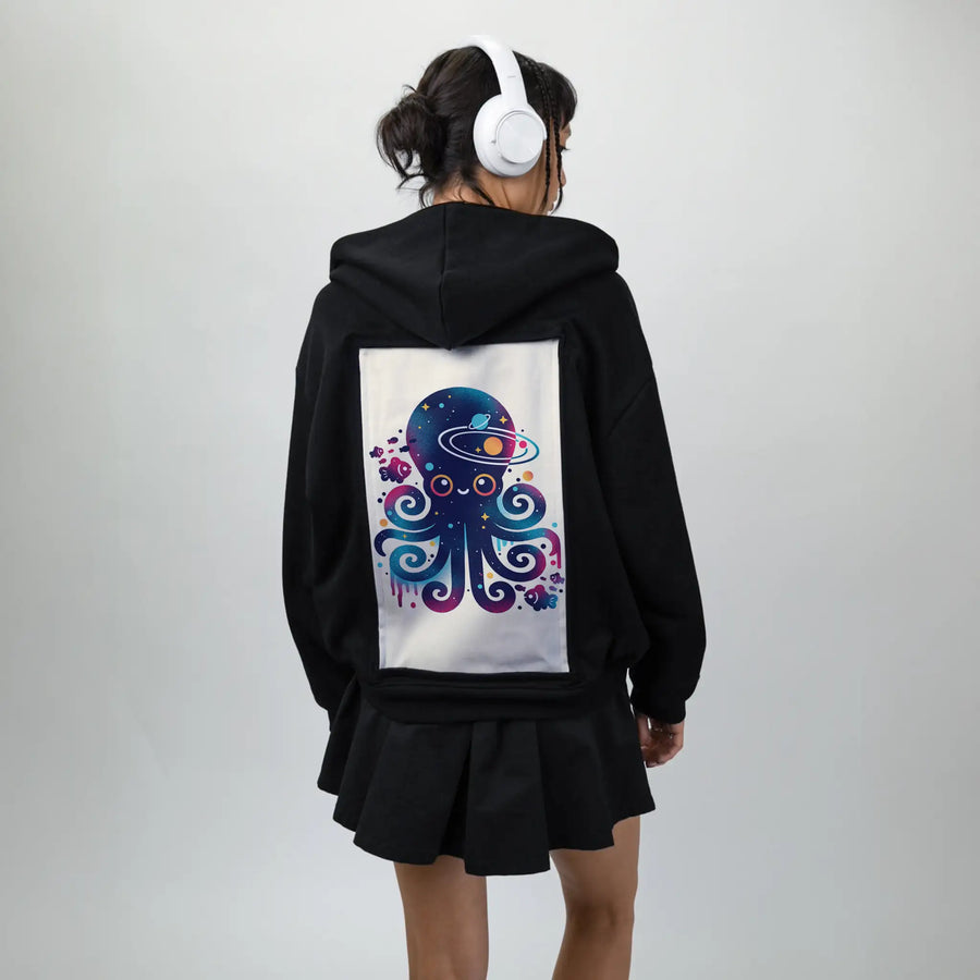 spaceoctopus patch on female essential zip hoodie in after hours