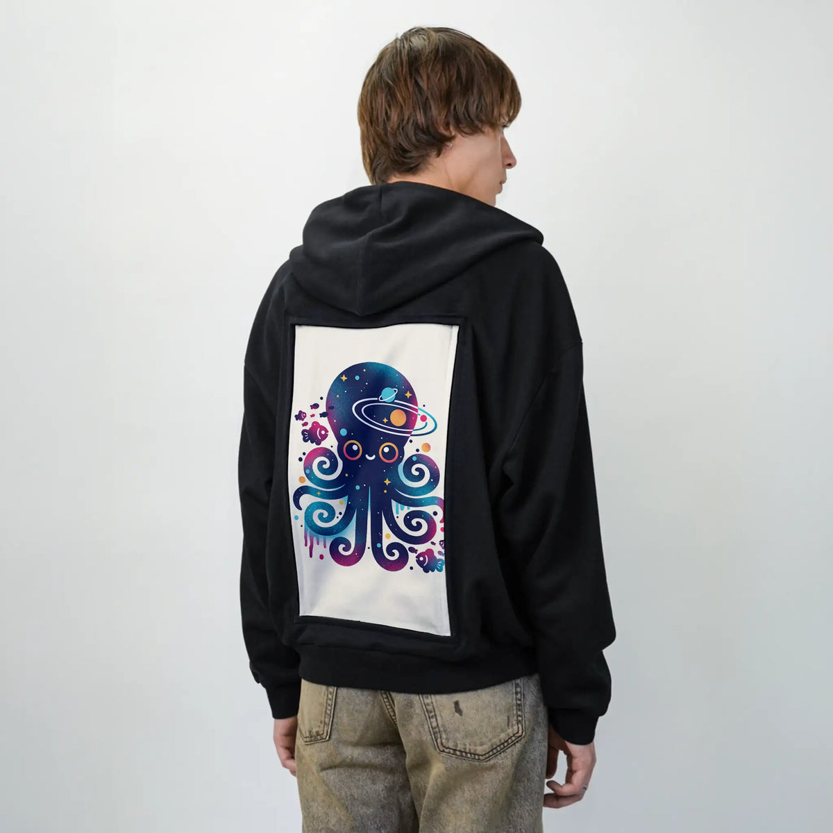 spaceoctopus patch on male essential zip hoodie in after hours