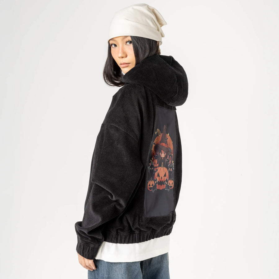 spellboundkitties patch on female retro cord hoodie in onyx