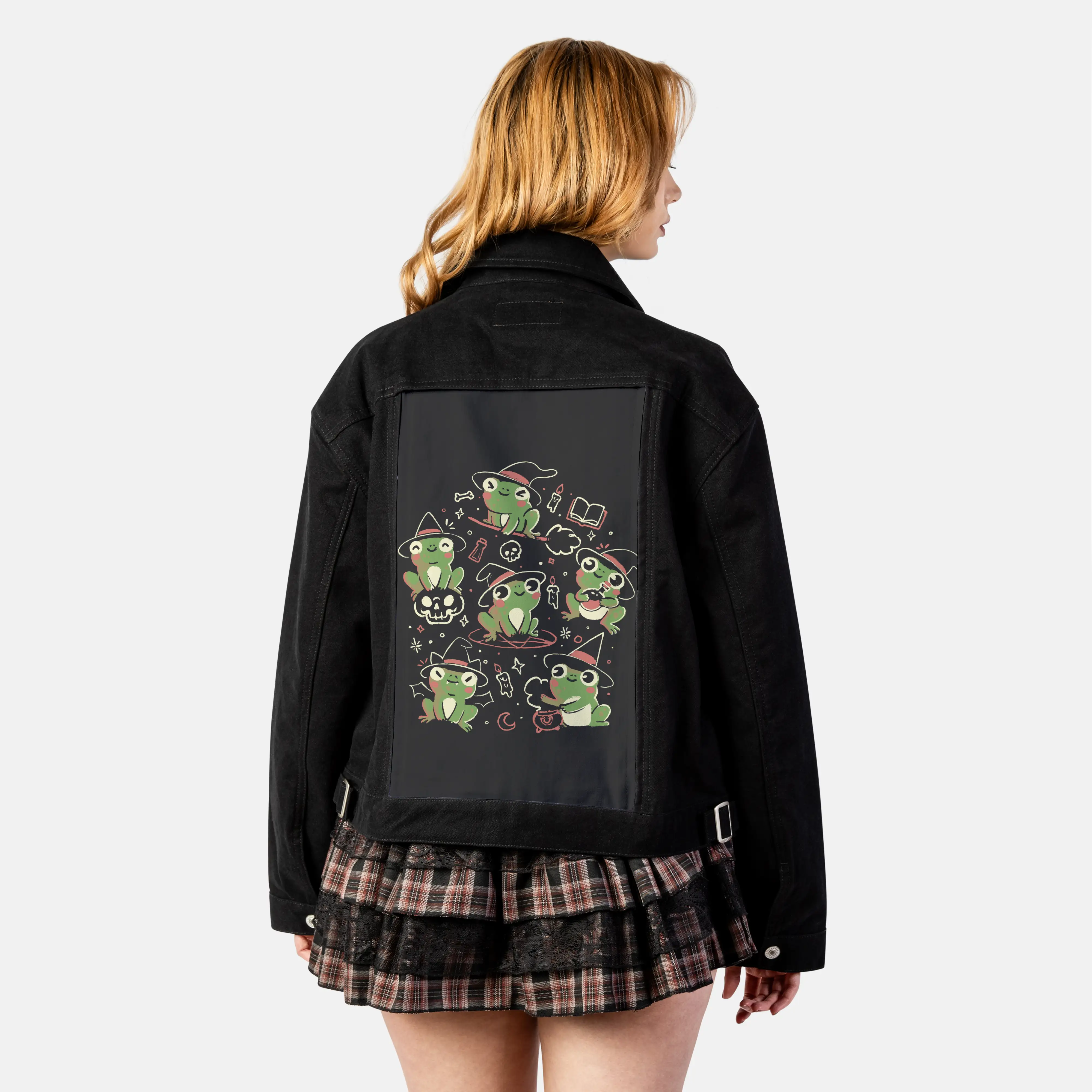 spookyfrogs patch on female atelier canvas jacket in nightfall