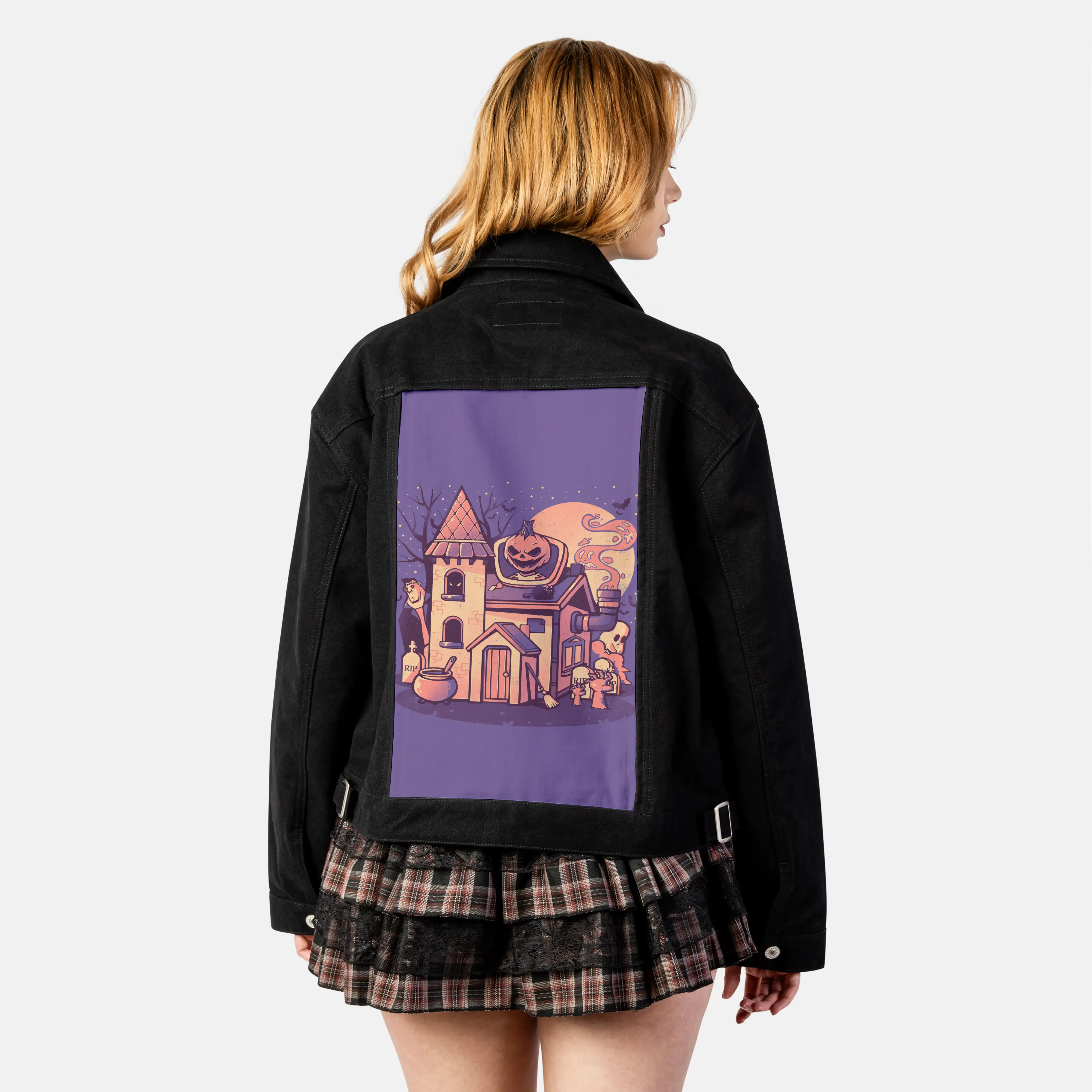 spookyhouse patch on female atelier canvas jacket in nightfall