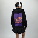 spookyhouse patch on female essential zip hoodie in after hours
