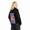 spookyhouse patch on female og denim jacket in raven