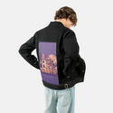 spookyhouse patch on male og denim jacket in raven