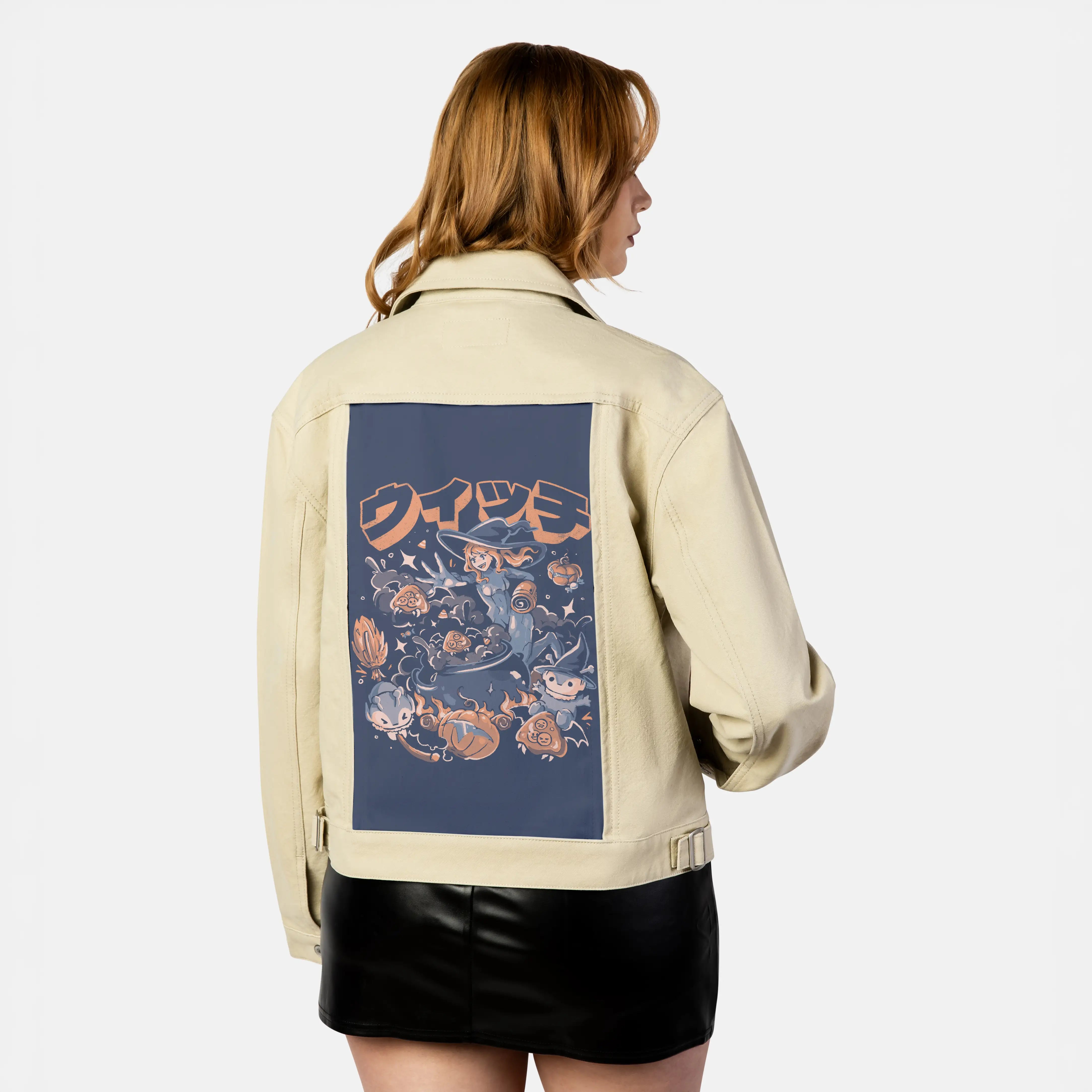 spookyhunter patch on female atelier canvas jacket in tan