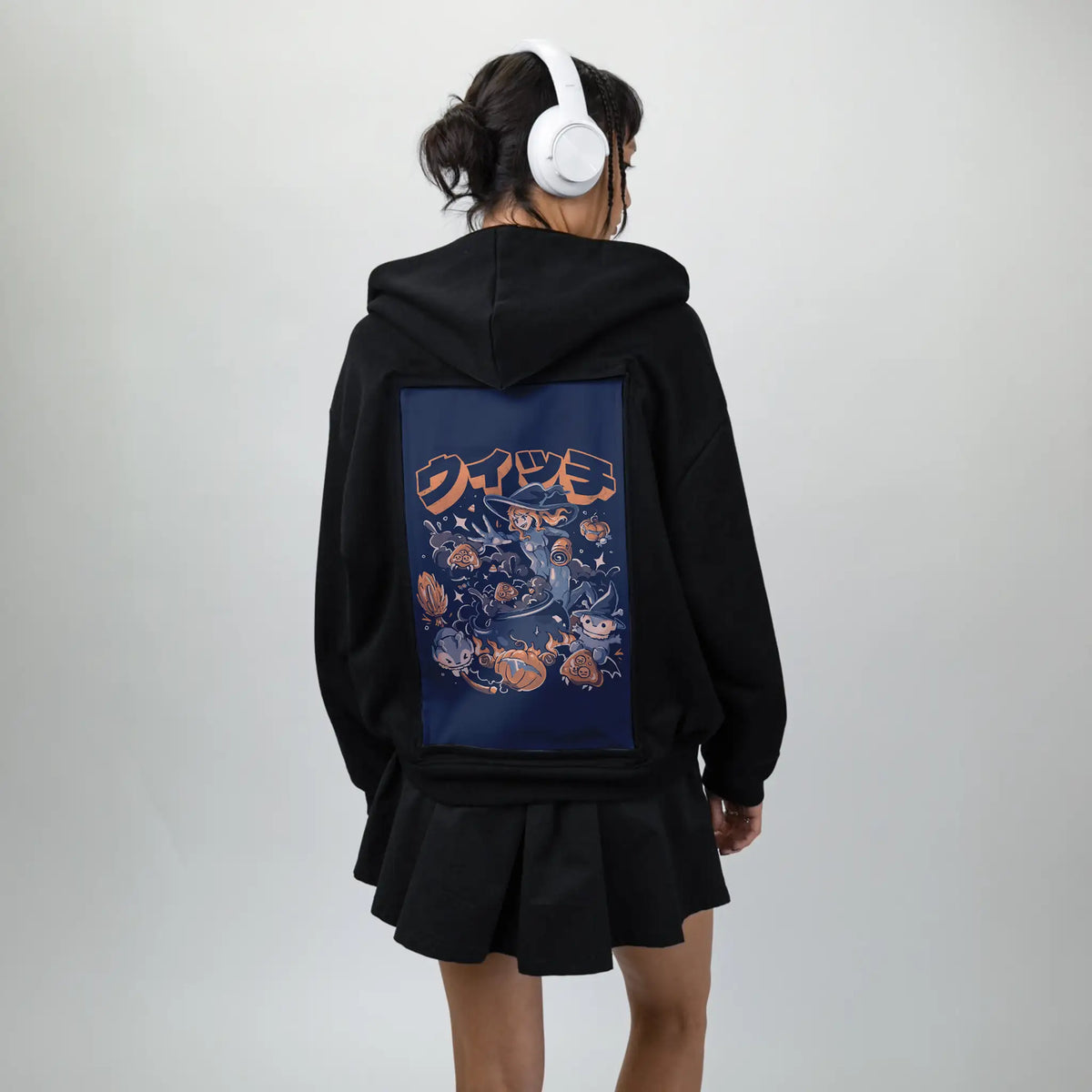 spookyhunter patch on female essential zip hoodie in after hours