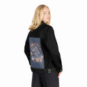 spookyhunter patch on female og denim jacket in raven