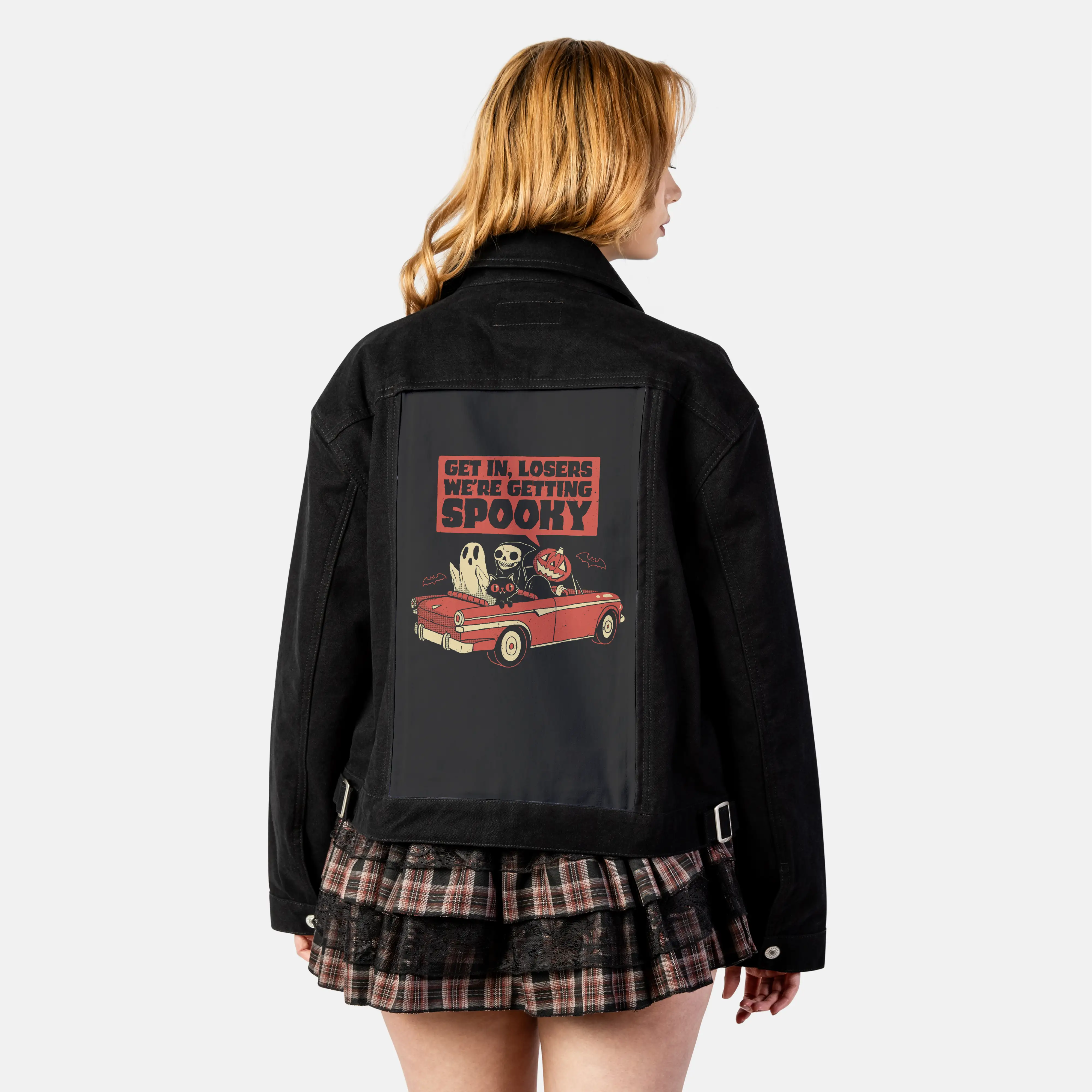 spookyroadtrip patch on female atelier canvas jacket in nightfall