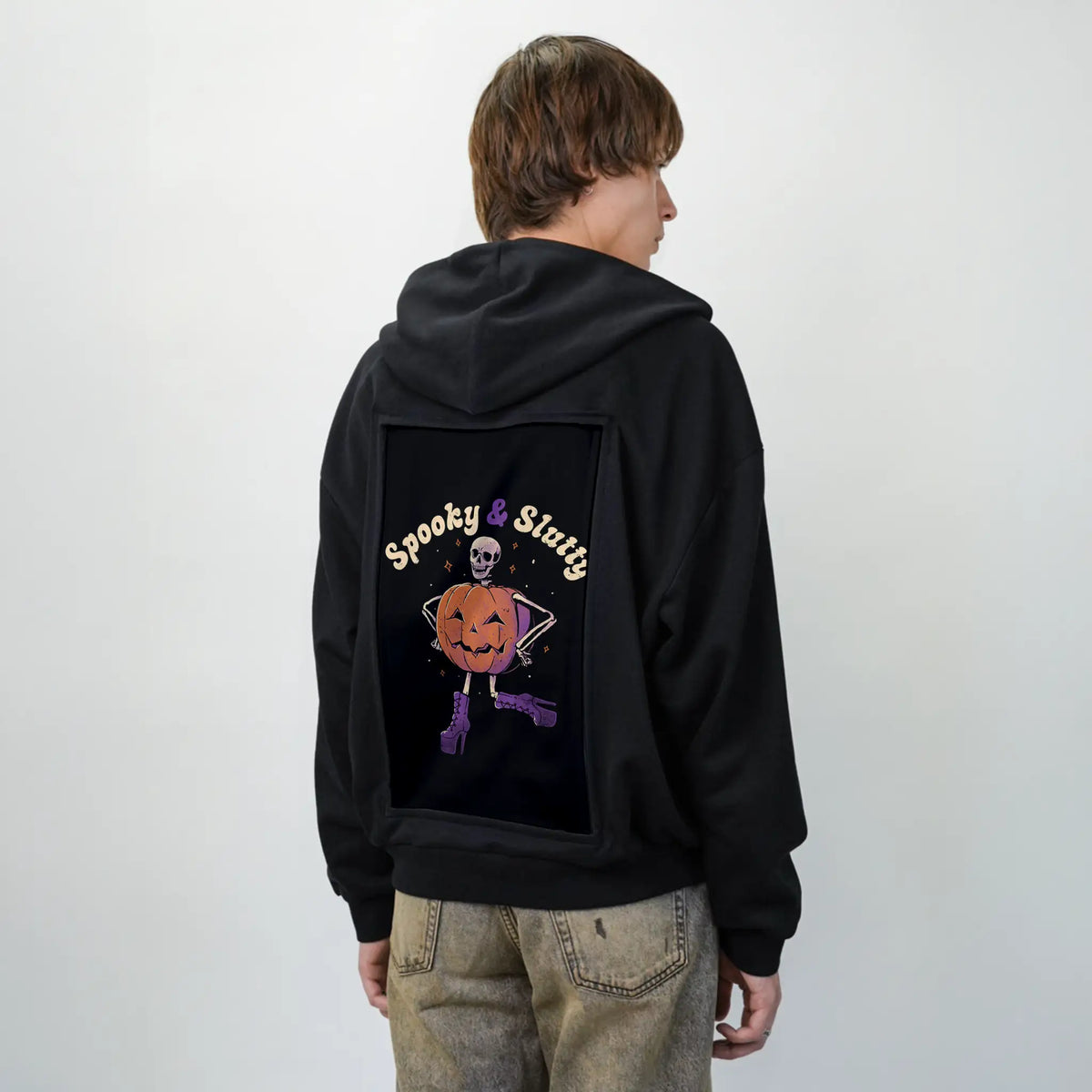 spookyslutty patch on male essential zip hoodie in after hours