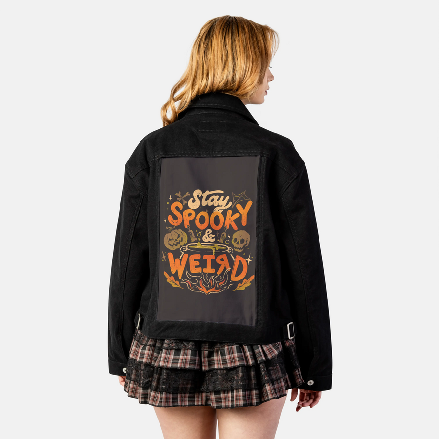 spookyweird patch on female atelier canvas jacket in nightfall