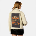 spookyweird patch on female atelier canvas jacket in tan