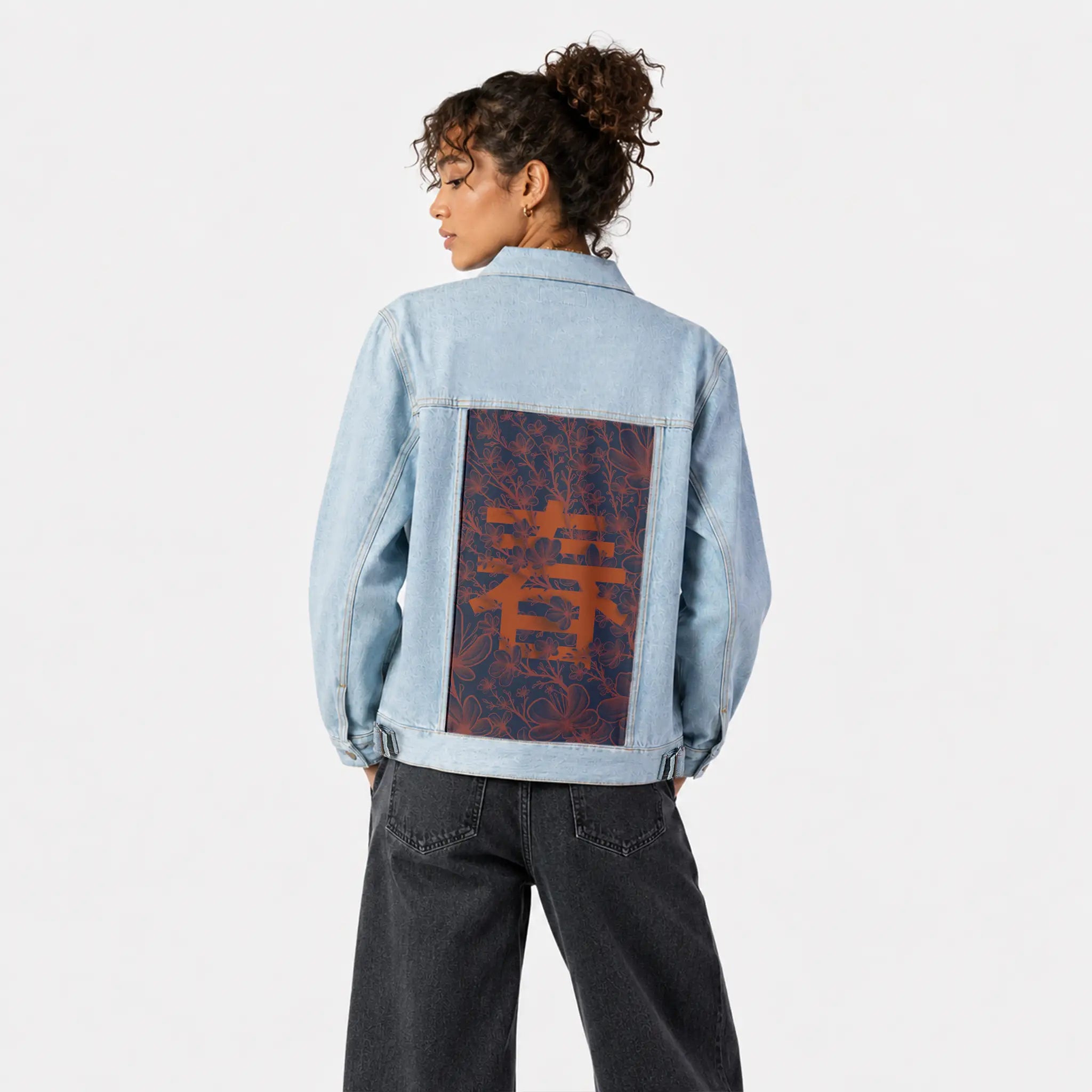spring patch on female og denim jacket in oceanside