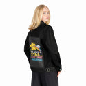 starshine patch on female og denim jacket in raven
