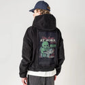 stayawakeatwork patch on male retro cord hoodie in onyx