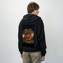 stayspooky patch on male essential zip hoodie in after hours