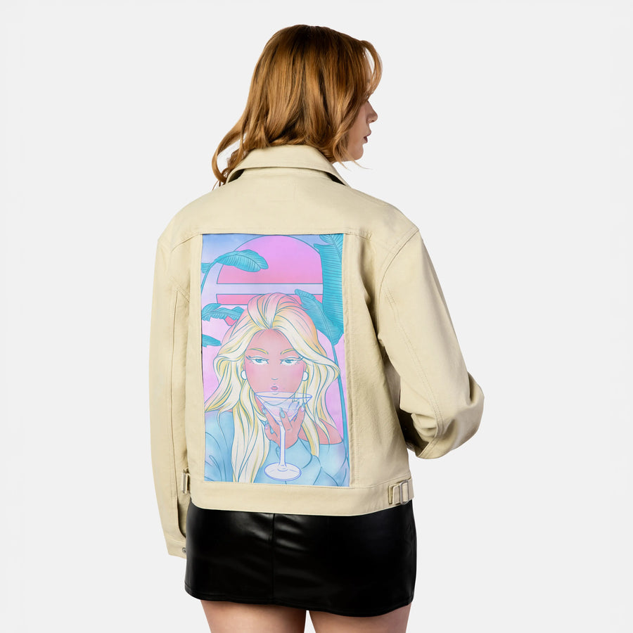 staytonight patch on female atelier canvas jacket in tan