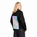 staytonight patch on female og denim jacket in raven