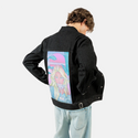 staytonight patch on male og denim jacket in raven