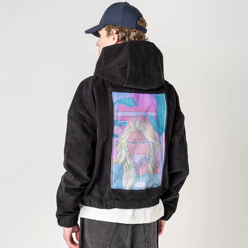 staytonight patch on male retro cord hoodie in onyx