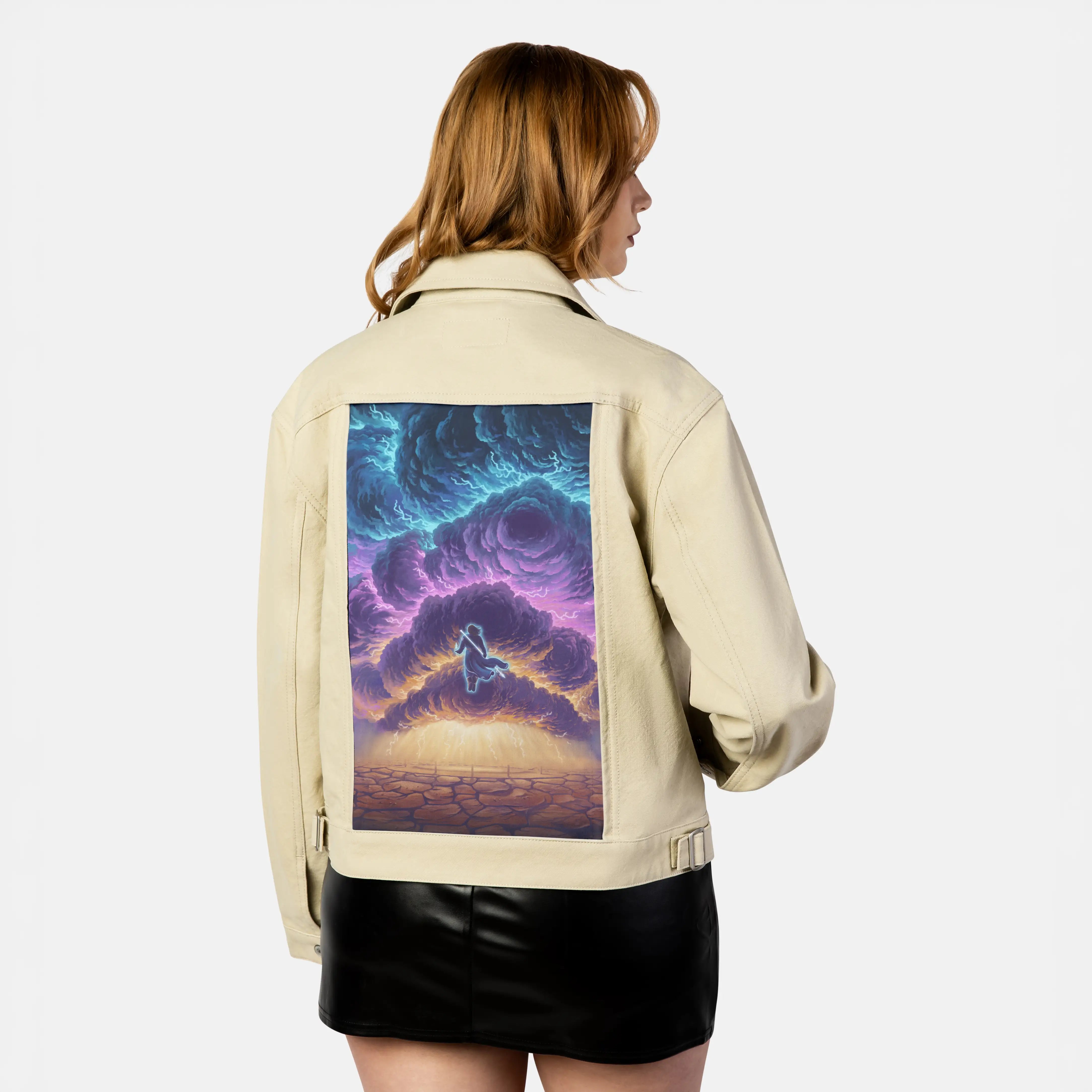 stormblessed patch on female atelier canvas jacket in tan