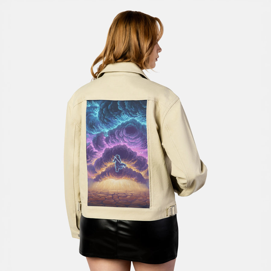 stormblessed patch on female atelier canvas jacket in tan